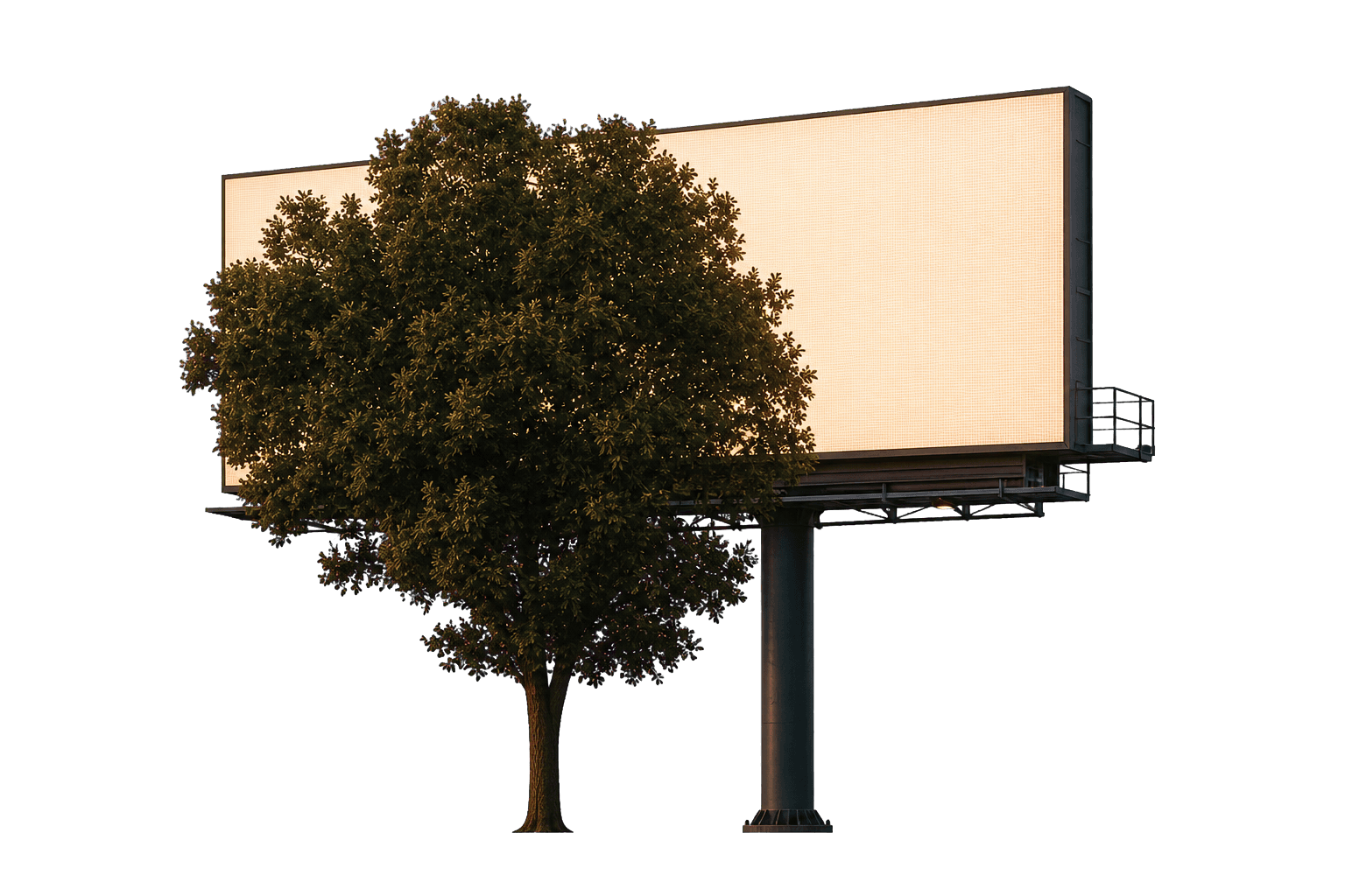 Surveyed view of billboard GS-1147, partially obscured by a tree